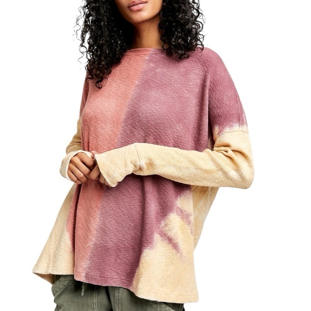Free People Logan Colourblock Stretch Tie Dye Cotton Waffle Knit - Picture 2 of 12